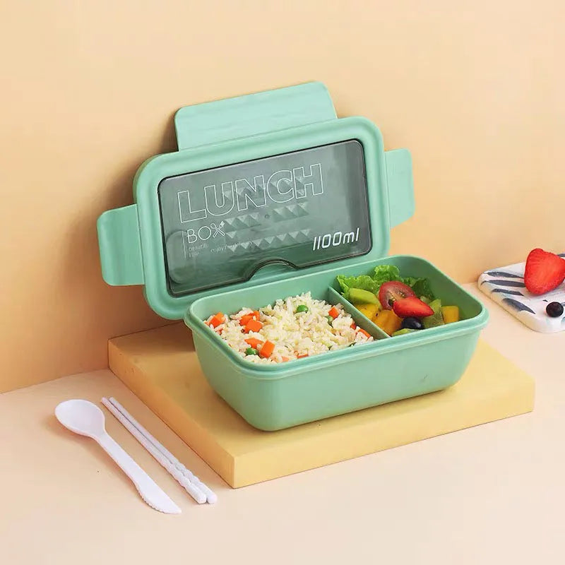 Green four-layer partitioned bento lunch box with Nordic design