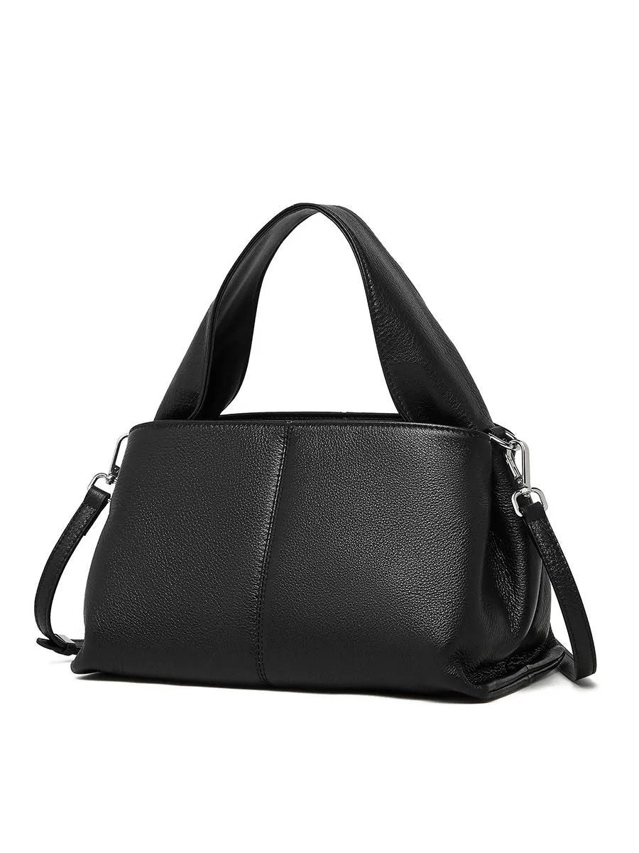 Women's genuine cowhide leather messenger bag with double shoulder straps in horizontal square shape
