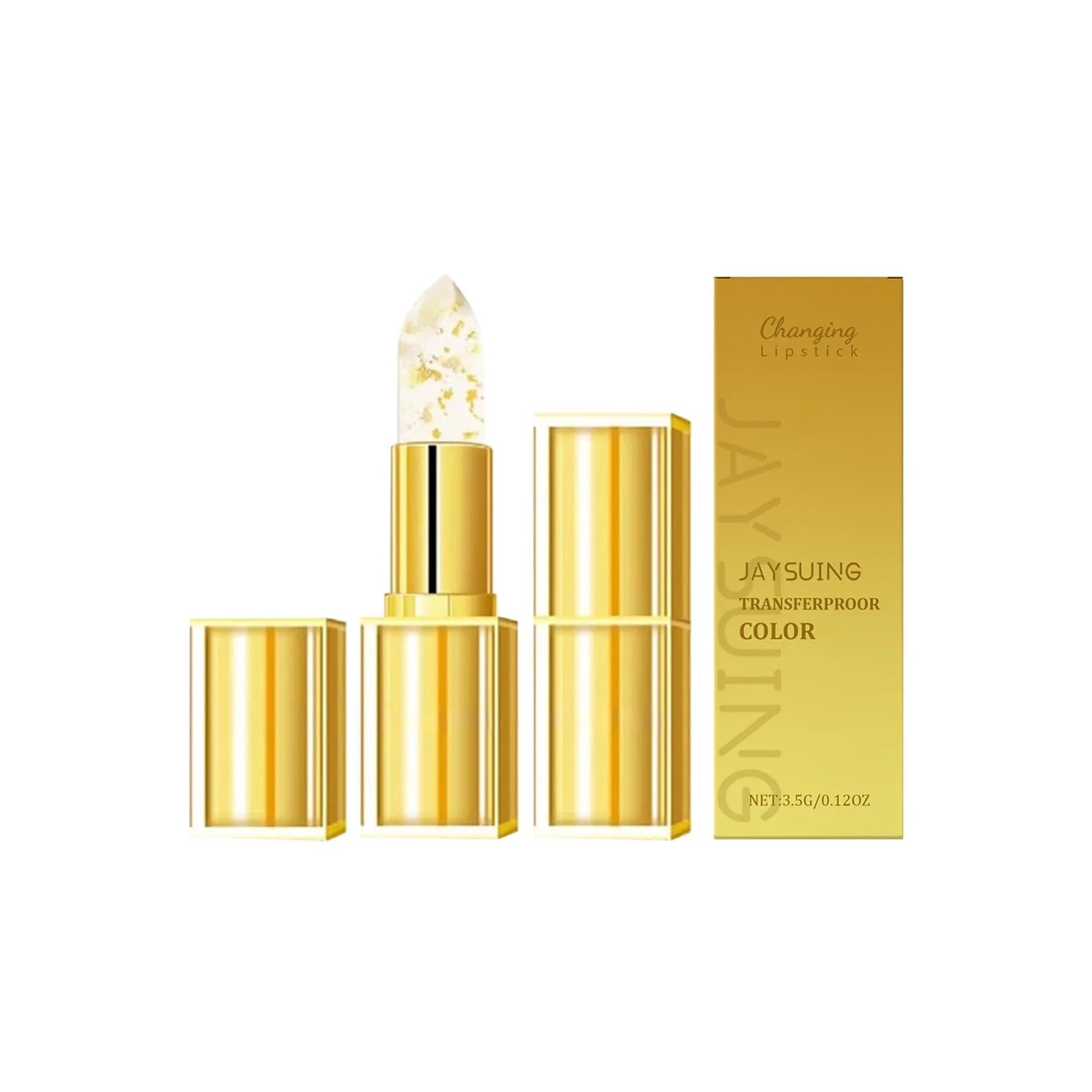 Gold foil nourishing lipstick in compact 2.6cm packaging with 3.5g content