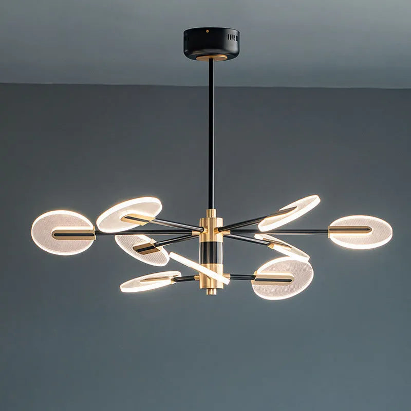 Nordic style iron and acrylic LED pendant chandelier with multiple heads for dining room lighting