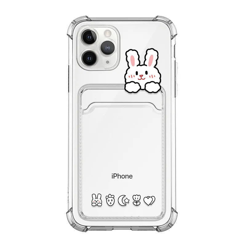Cartoon design transparent iPhone case with card holder for iPhone models
