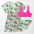 Girls' two-piece and women's three-piece floral swimsuit set in polyester