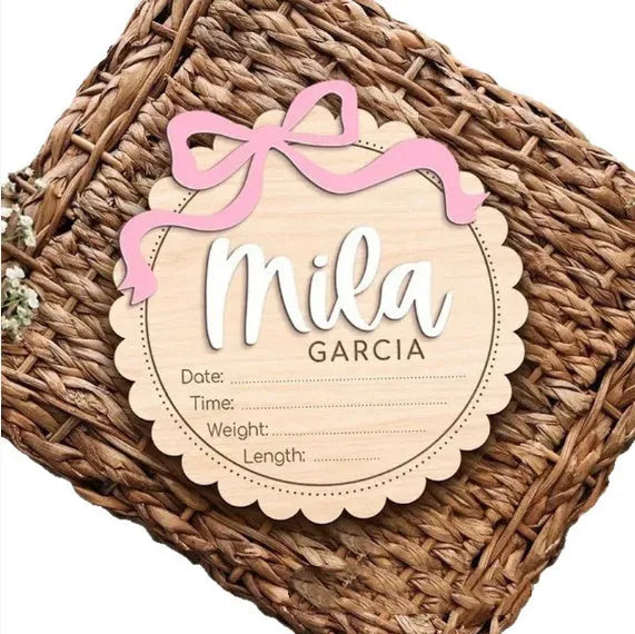 Square wooden baby room ornament customised with a name in two size options