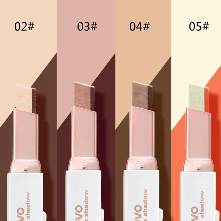 Two-color gradient eye shadow stick with metal casing and smudge blend effect for eye makeup