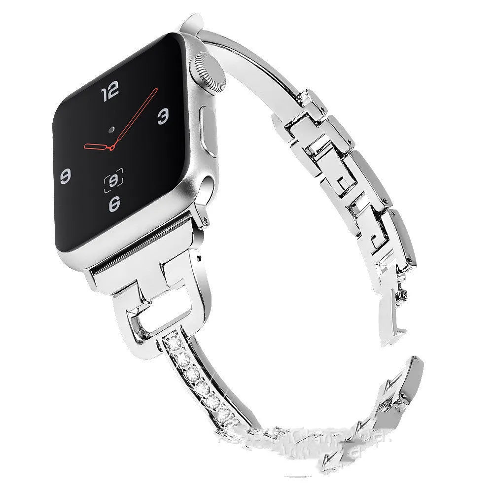 D-shaped metal diamond cut Apple Watch compatible strap in six colour options