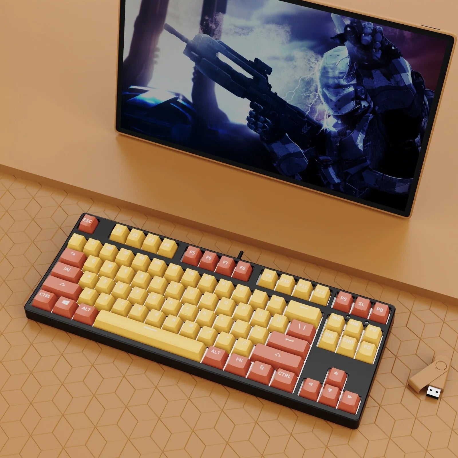 87-key mechanical gaming keyboard with dual-colour keycaps and hot-swappable switches