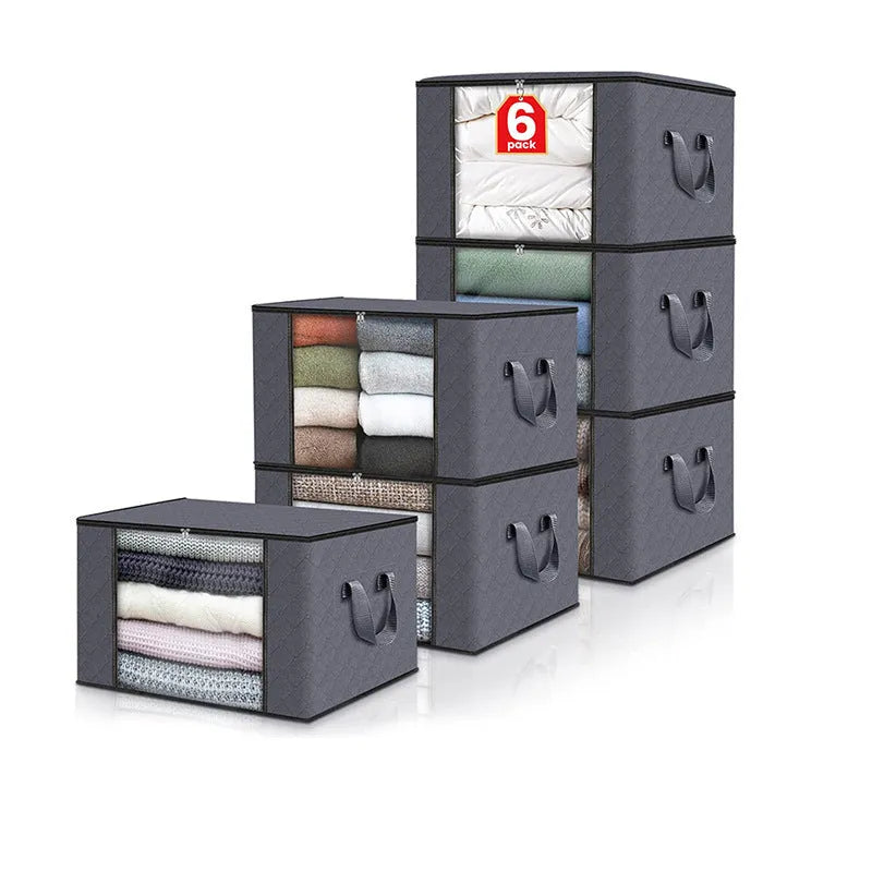 Non-woven handbag-style storage organiser for quilts and clothes in a beige colour.