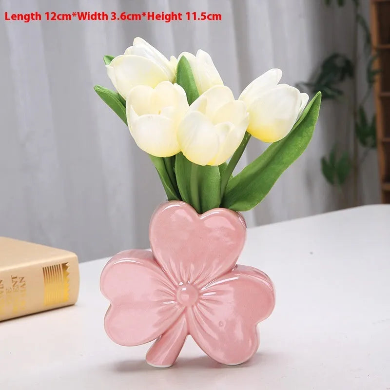 Square white porcelain vase in European style for desktop flowers.