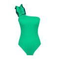 Single-shoulder suspender tube top one-piece swimsuit for women in solid colour with high-waisted design