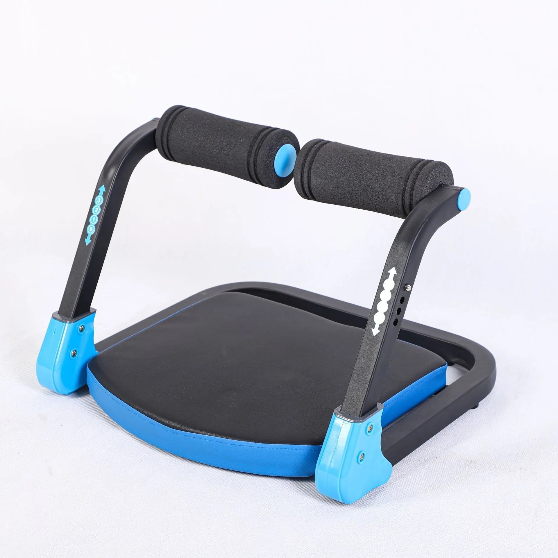 Mini abdominal trainer device in sky blue or red colours for home and office fitness