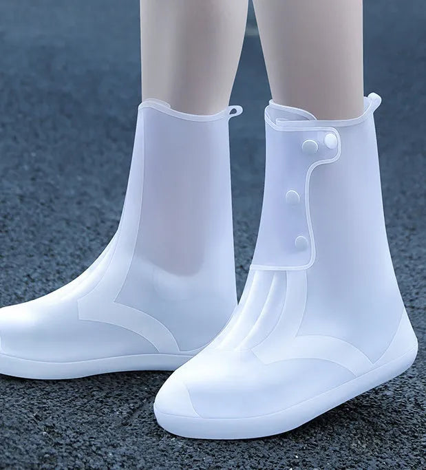 Women's reusable PVC high top water resistant shoe covers in blue, grey, or pink colours