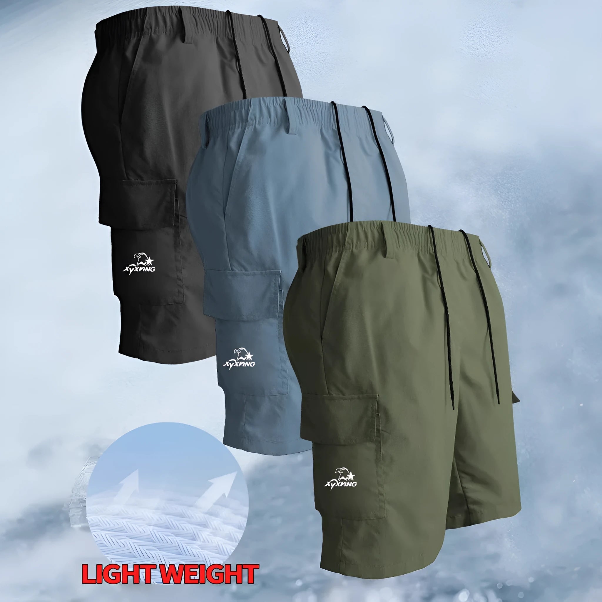 American style loose straight casual sports shorts in polyester with micro elasticity