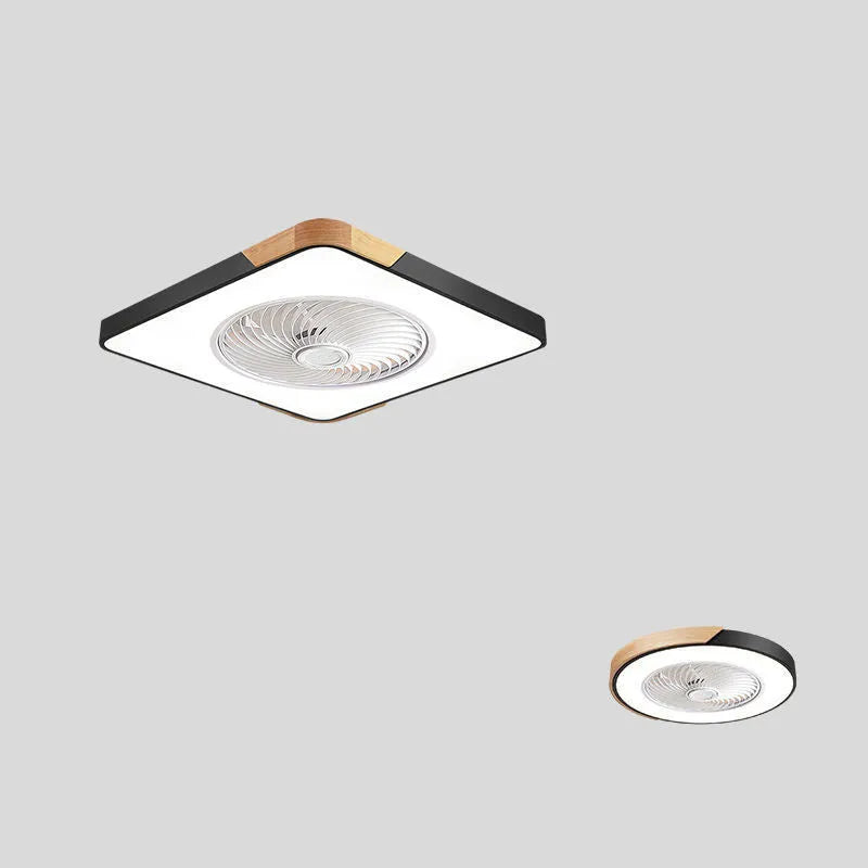 Nordic-style ceiling fan light fixture with a solid wood frame and white PVC lampshade.