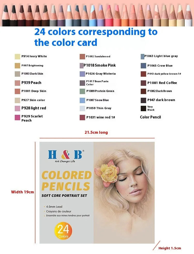 24 skin colour pencils for portrait art stored in a round metal iron box