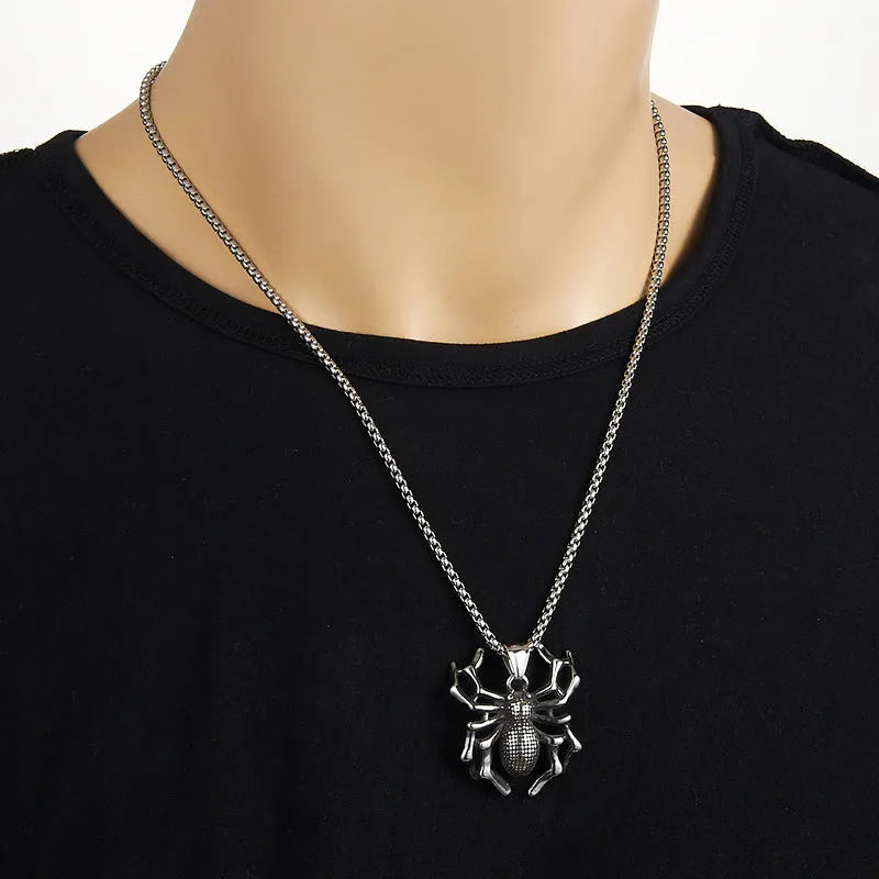 Titanium steel spider totem pendant polished finish unisex punk necklace D64-06
