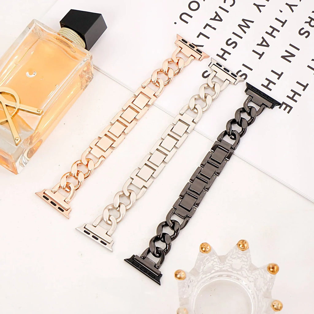 Denim chain metal replacement strap for Apple Watch in multiple colours and sizes