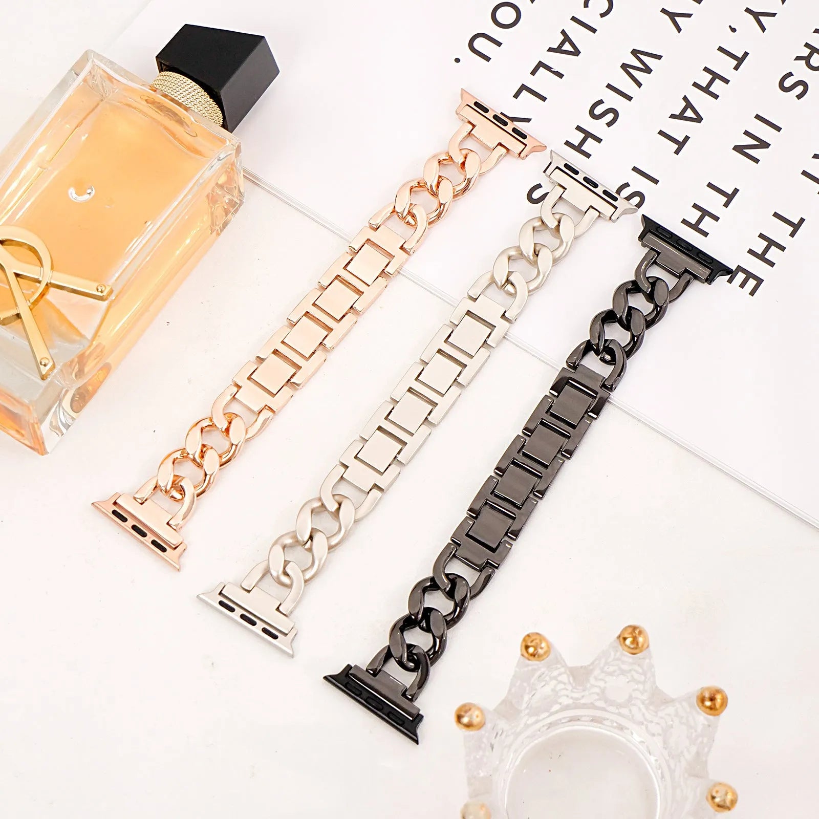 Denim chain metal replacement strap for Apple Watch in multiple colours and sizes