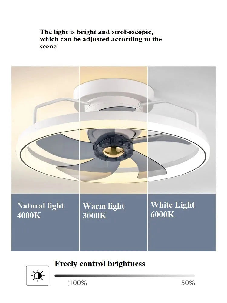 500mm diameter modern ceiling fan with integrated light and acrylic lampshade