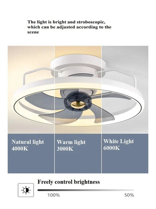 500mm diameter modern ceiling fan with integrated light and acrylic lampshade