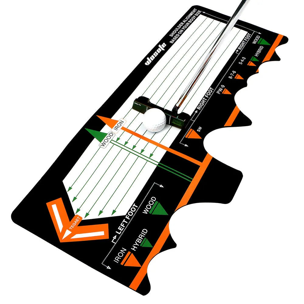 Black neoprene golf swing positioning pad for stance correction and alignment training