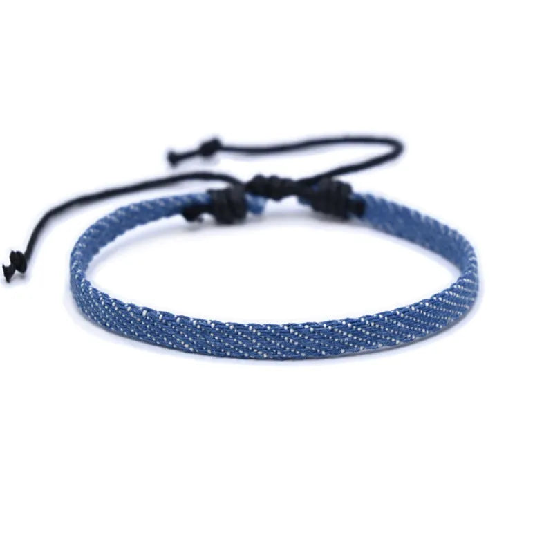 National style denim fabric unisex bracelet carrying strap in a selected colour.