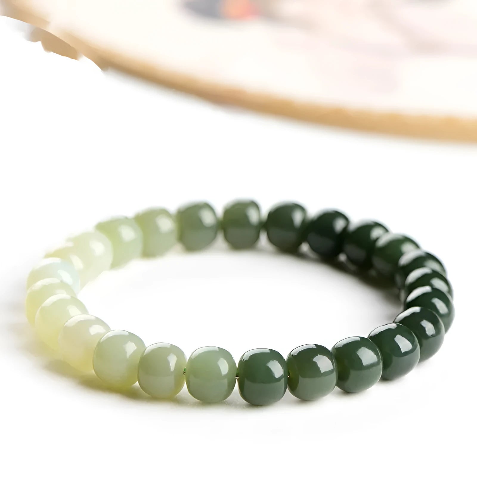 Hetian jade bracelet with water gradient colour and polished beads
