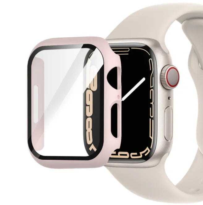 PC tempered film Apple Watch case with tempered glass front and PC back shell in multiple colours