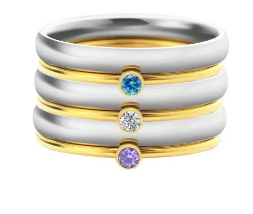Titanium steel December birthstone ring with geometric engraving and electroplated finish