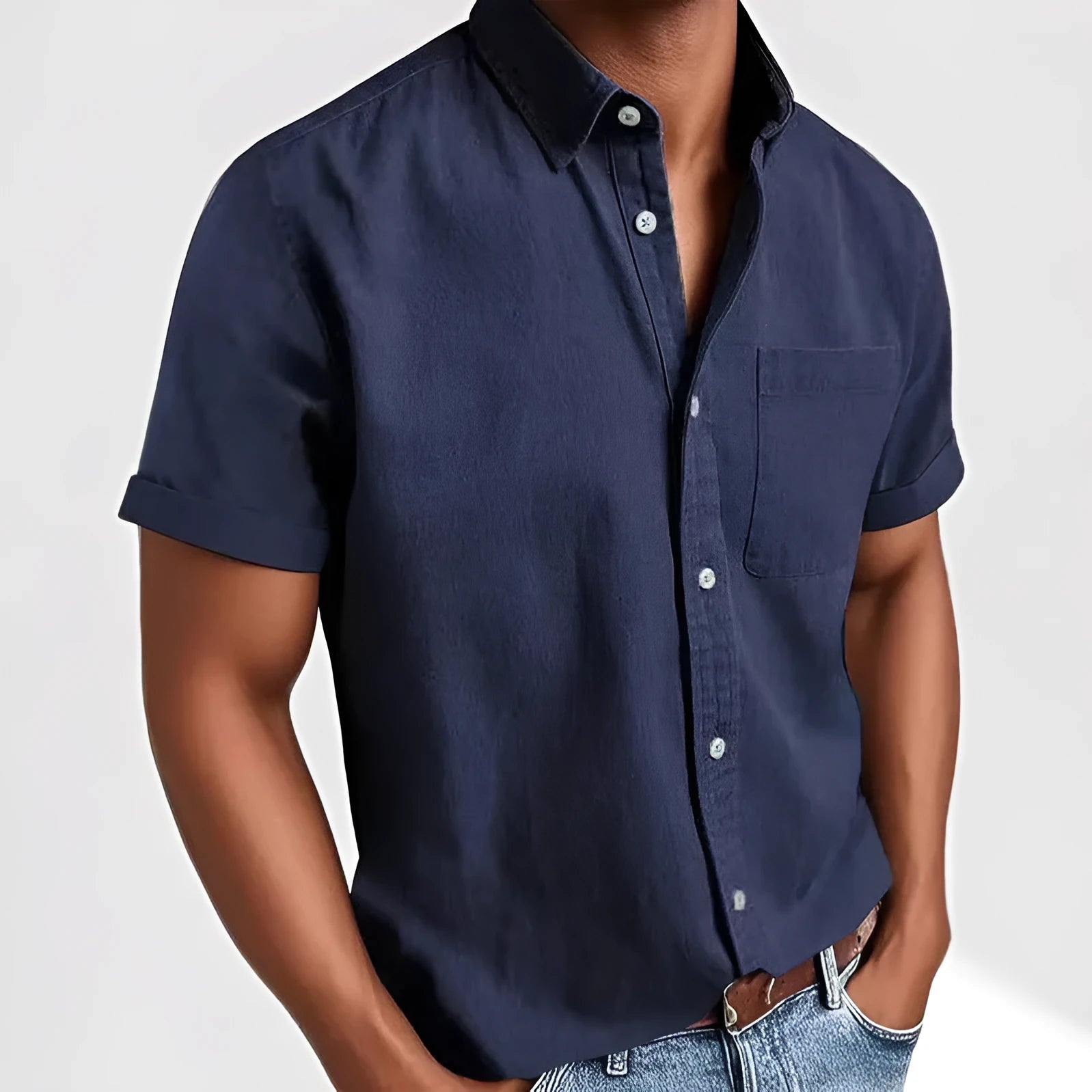 Men's loose fit short sleeve cardigan shirt in cotton blend fabric available in multiple colours