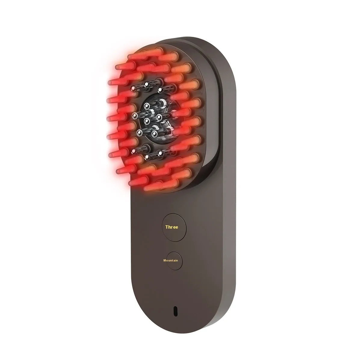 Smart massage comb with red light therapy and fluffy bristles, black and pink options under 10cm size