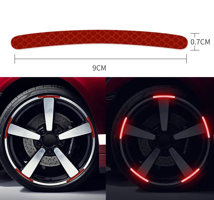 20 pieces of arc-shaped PVC reflective stickers for car wheel hubs in multiple colour options