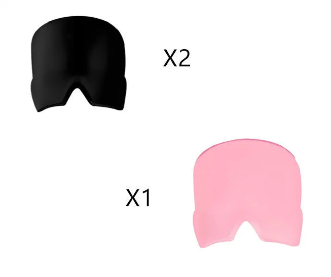 Cold therapy gel eye mask for headache relief in black colour on forehead