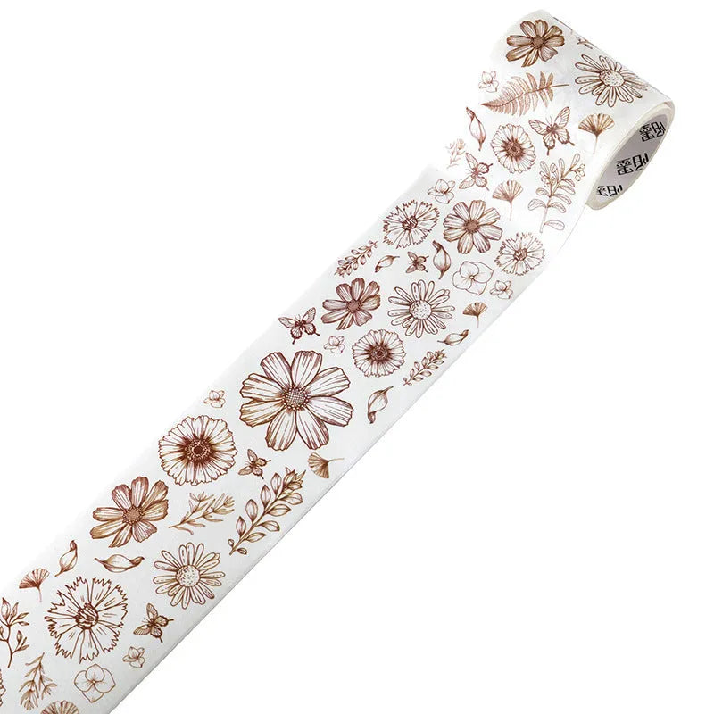 Roll of vintage floral watercolour decorative paper tape with Japanese paper base, showing 2m length.