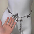 Golden butterfly waist chain belt with alloy construction showing 104cm length measurement