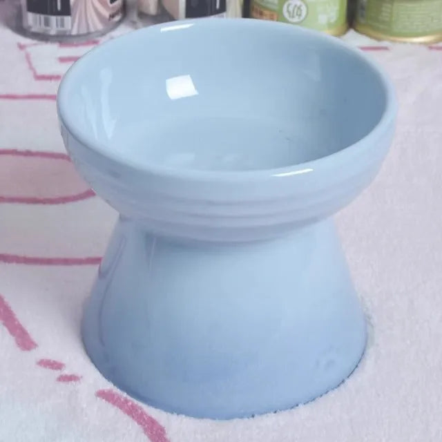 Black ceramic pet bowl with high foot neck protector design for dogs and cats