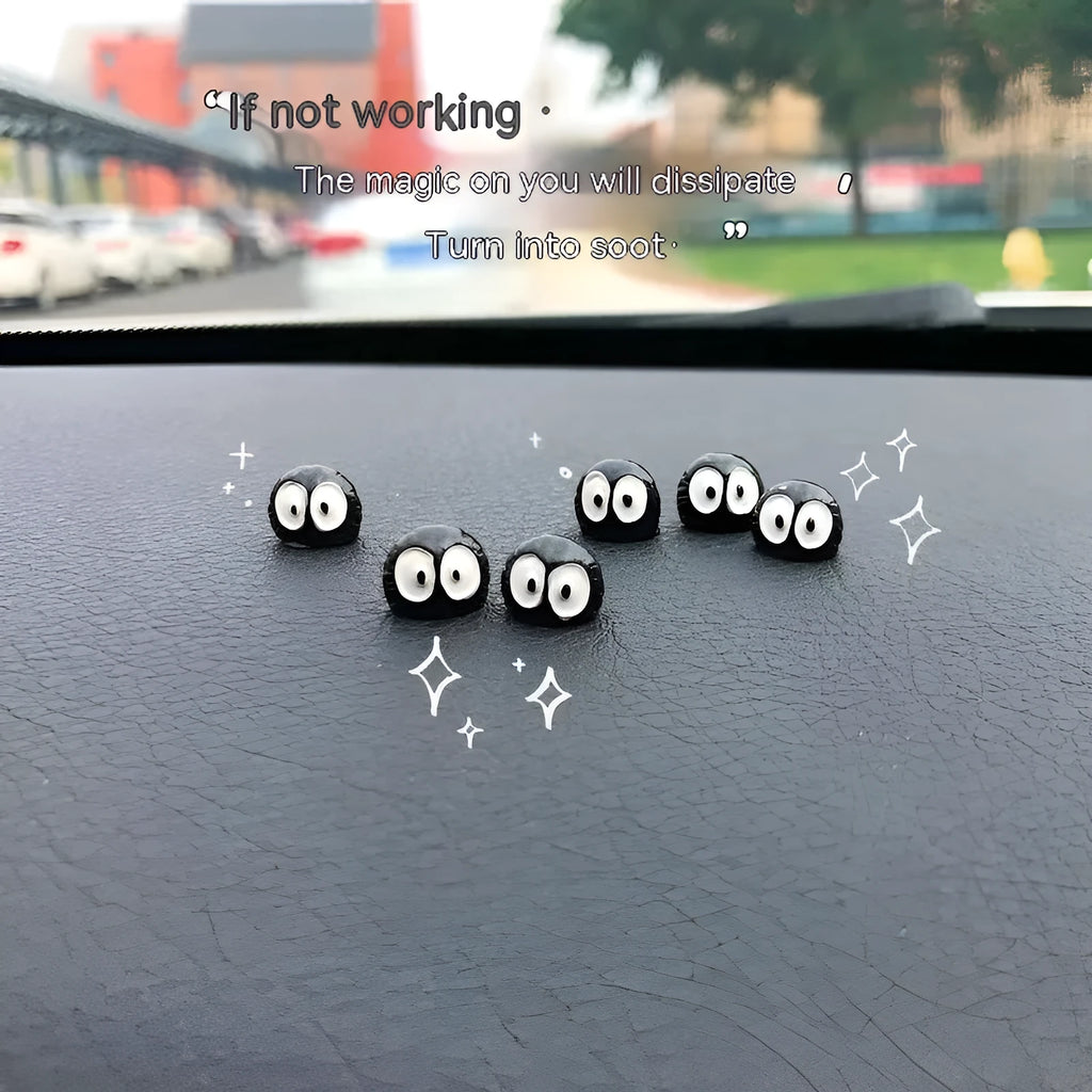 Black resin briquette car decorations with cartoon styling for dashboard customisation
