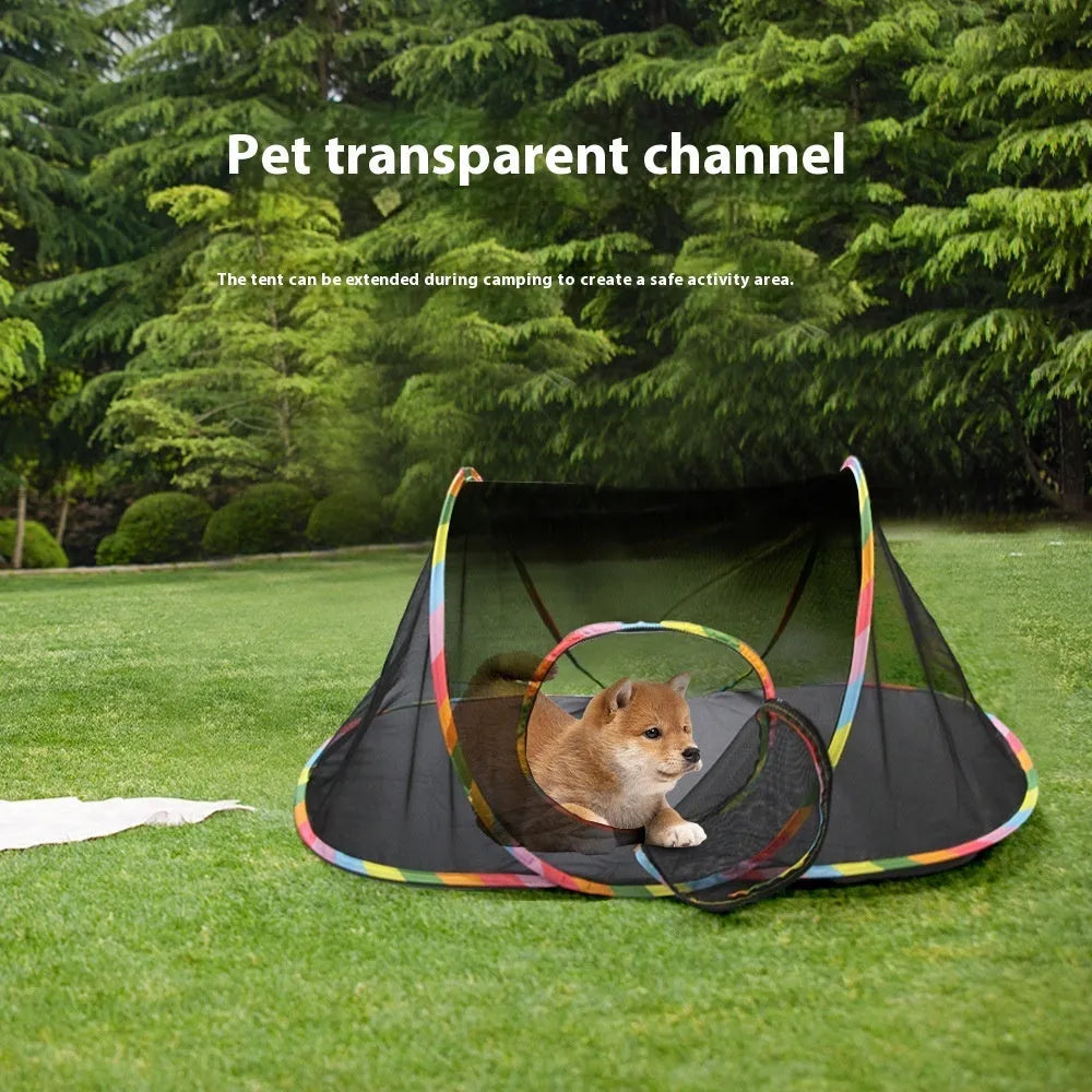 Foldable mesh cat playpen in hexagonal style showing mesh construction and foldable design