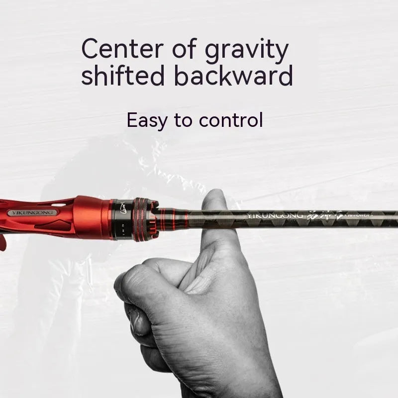 Carbon fishing rod with choice of pikestaff or straight handle in ultralight cross carbon cloth construction.