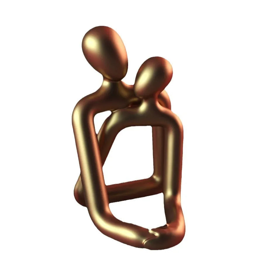 Modern resin couple statue figurine in milk white or gold finish for shelf or desk decor.