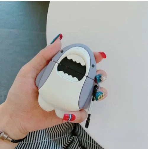 Silicone shark design protective case for Apple AirPods 1 and AirPods 2 wireless earphones