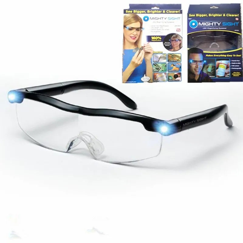 Transparent black USB LED reading glasses with integrated illumination