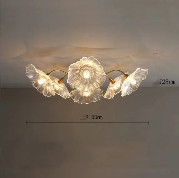 Modern creative flower ceiling lamp with multiple floral heads and light colour options