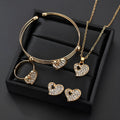 Gold-tone women's jewellery set with adjustable necklace, earrings, and hand decoration featuring love heart pendant