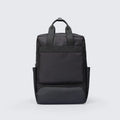 Black Oxford cloth computer backpack with 20-35L capacity showing interior polyester lining
