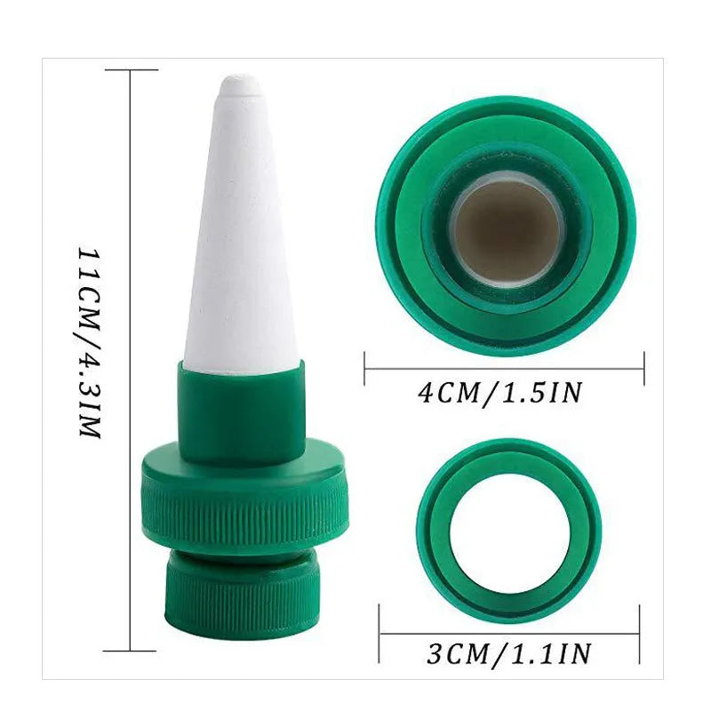 Green ceramic bottle dripper for automatic plant watering measuring 20-24cm in length