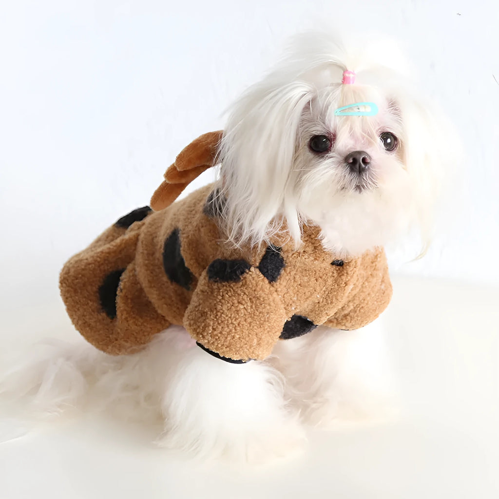 Polka dot pet clothing with elk couple design for dogs and cats in skirt and four-leg styles