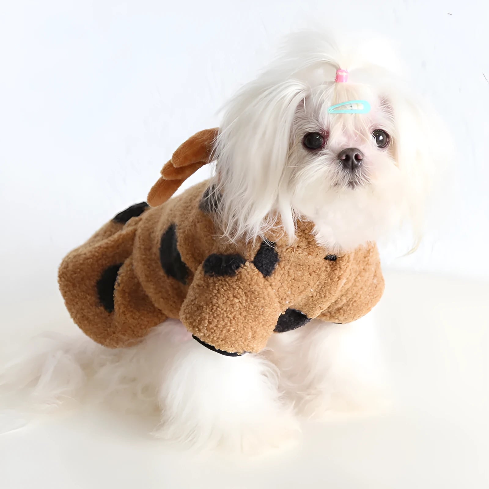 Polka dot pet clothing with elk couple design for dogs and cats in skirt and four-leg styles