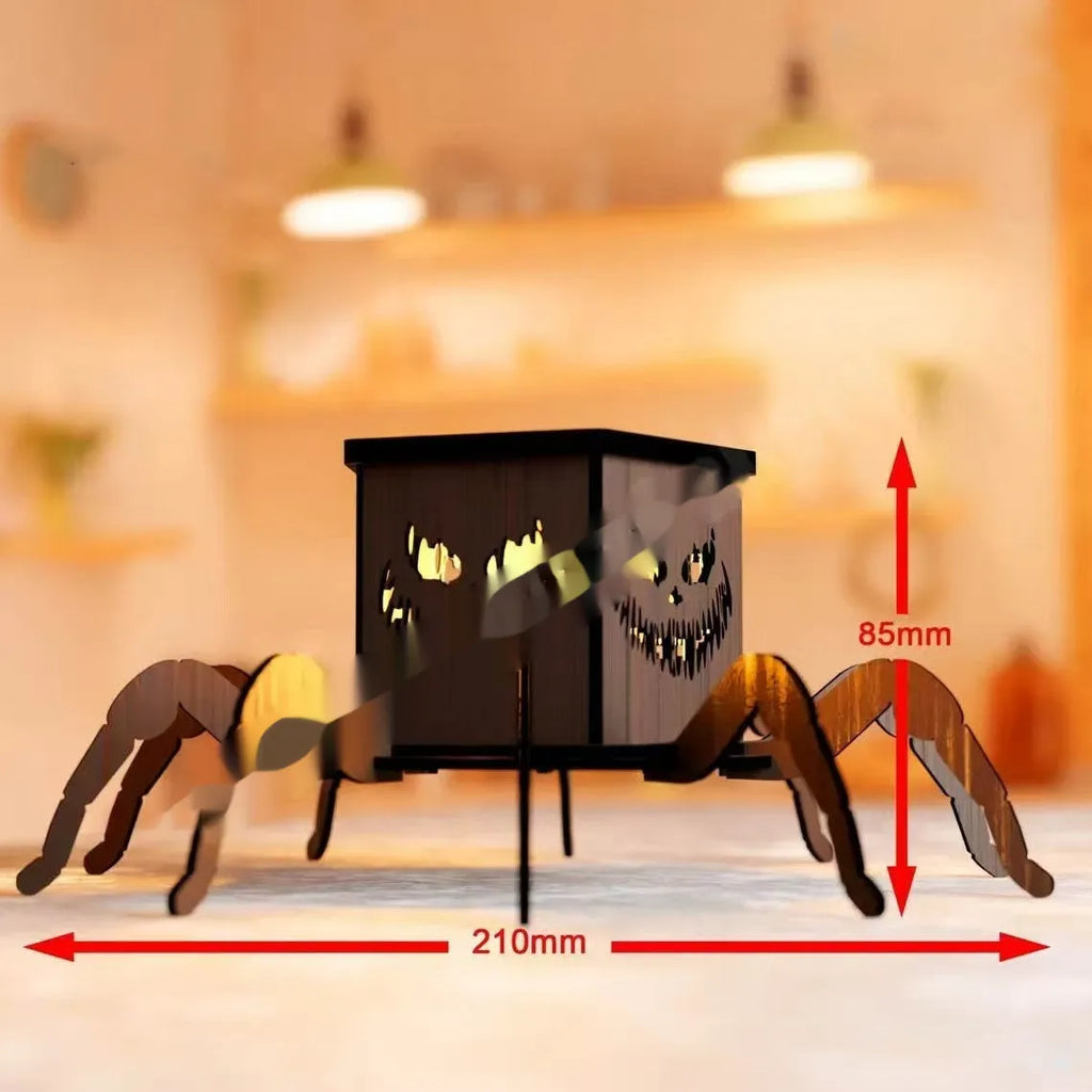 Wooden spider lantern candlestick Halloween decoration measuring 21x8.5cm