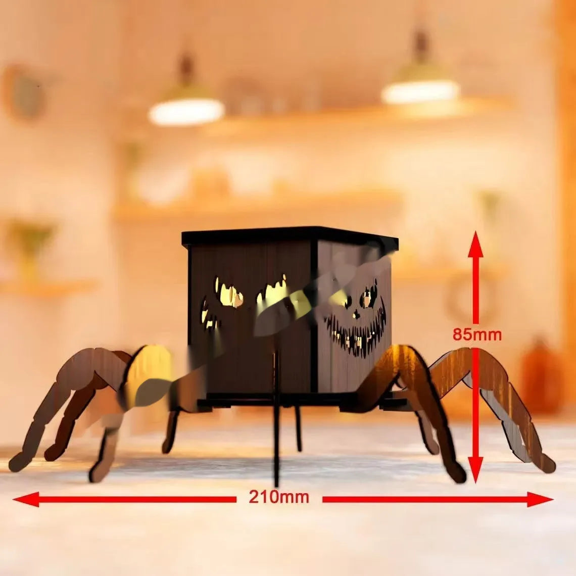 Wooden spider lantern candlestick Halloween decoration measuring 21x8.5cm