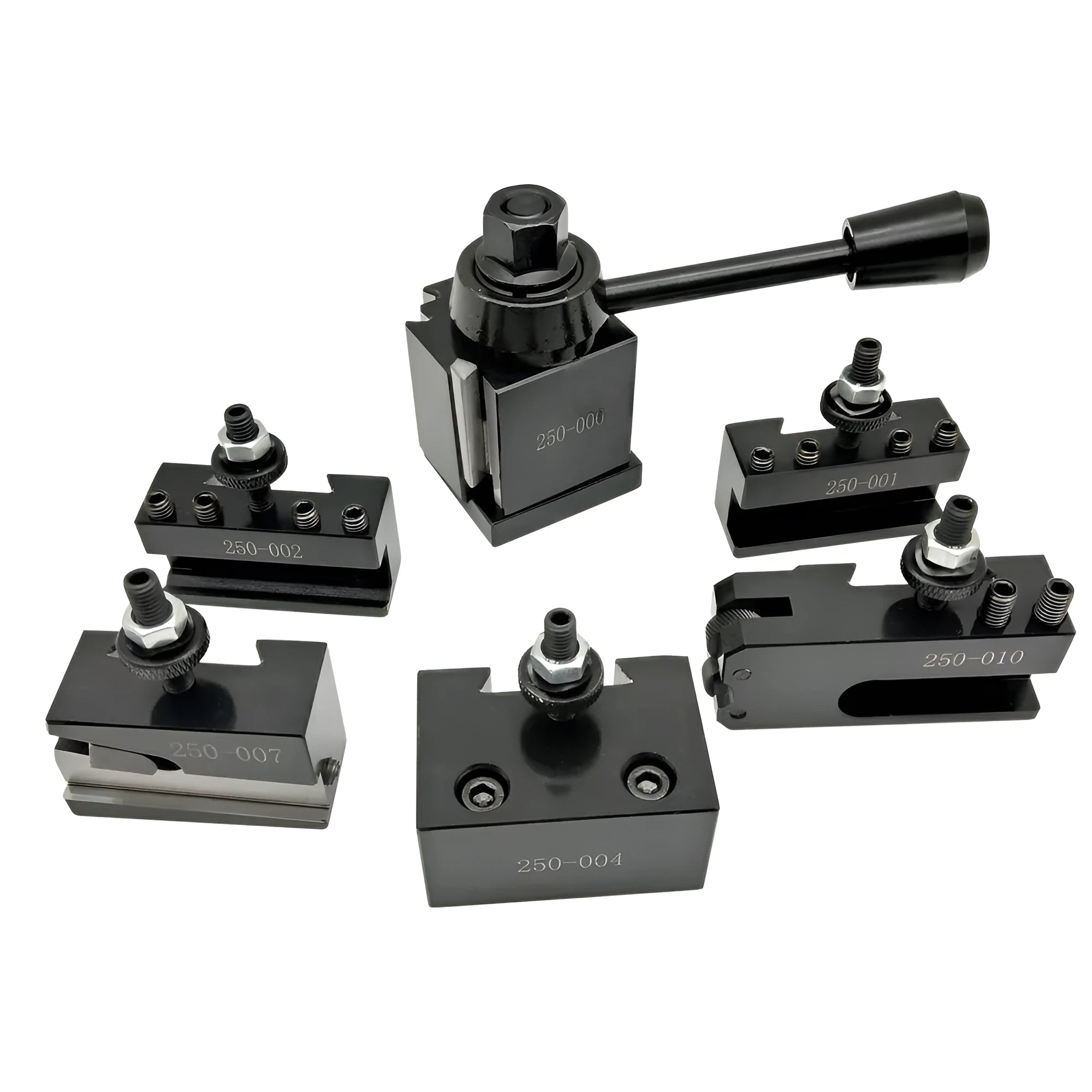 Machifit 250 series steel quick change wedge tool post and holder for mini woodworking or metalworking lathe.